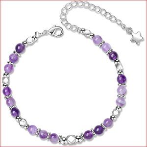 Adjustable Sterling Silver Natural Stone Bracelet Handmade Crystal Beaded